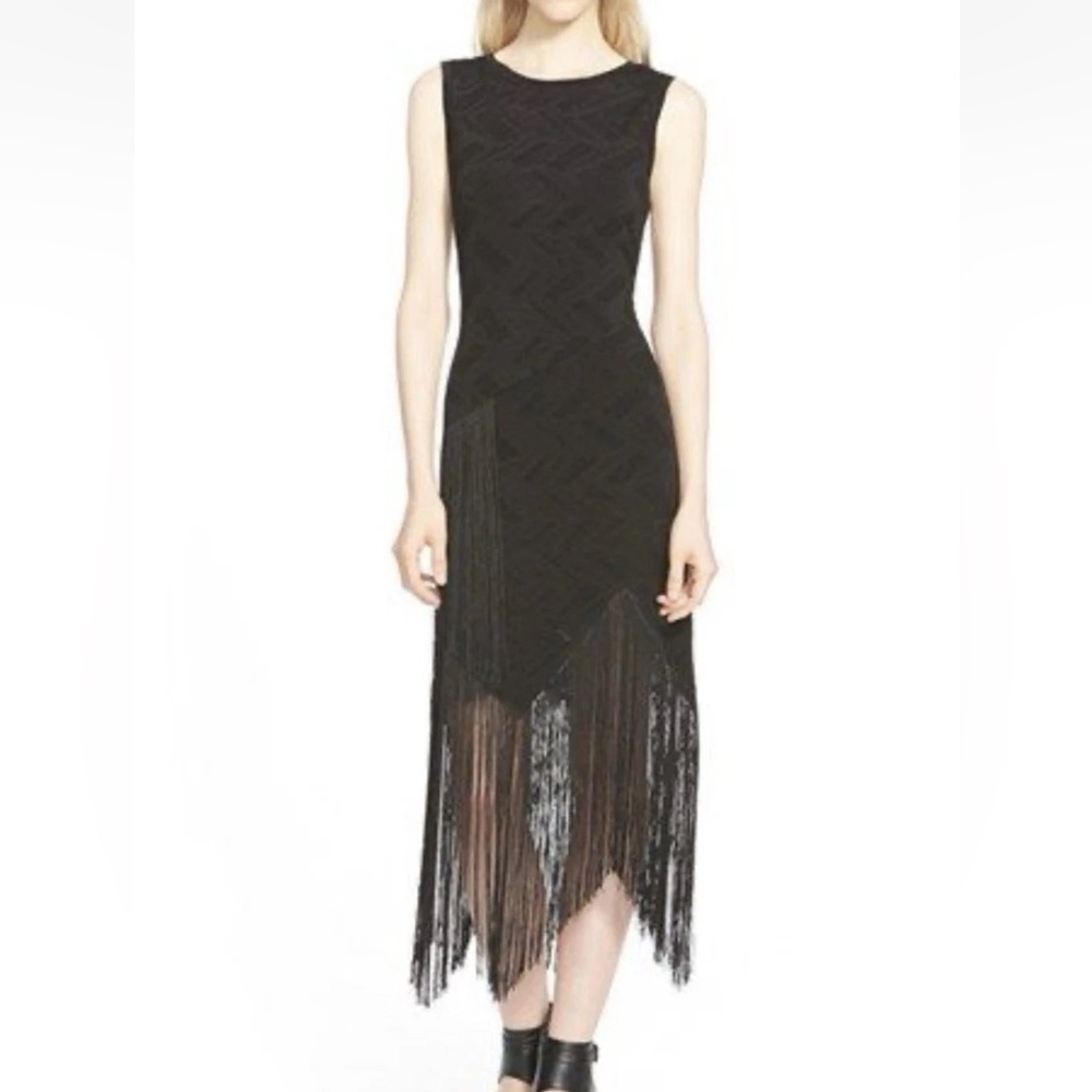 Trouvé womans Fringe Dress Black Sleeveless Asymmetrical Party Dress XS